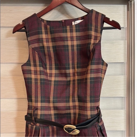 Commense Burgundy and Tan Plaid Dress - Picture 2 of 7